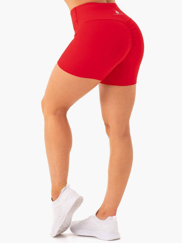 Szorty Damskie Ryderwear Women Shorts Staples Scrunch Bum Mid Length Czerwone | PL2173KI