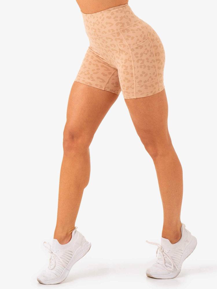 Szorty Damskie Ryderwear Women Shorts Ultra High Waisted Mid Length Brązowe Panterka | PL1991KI