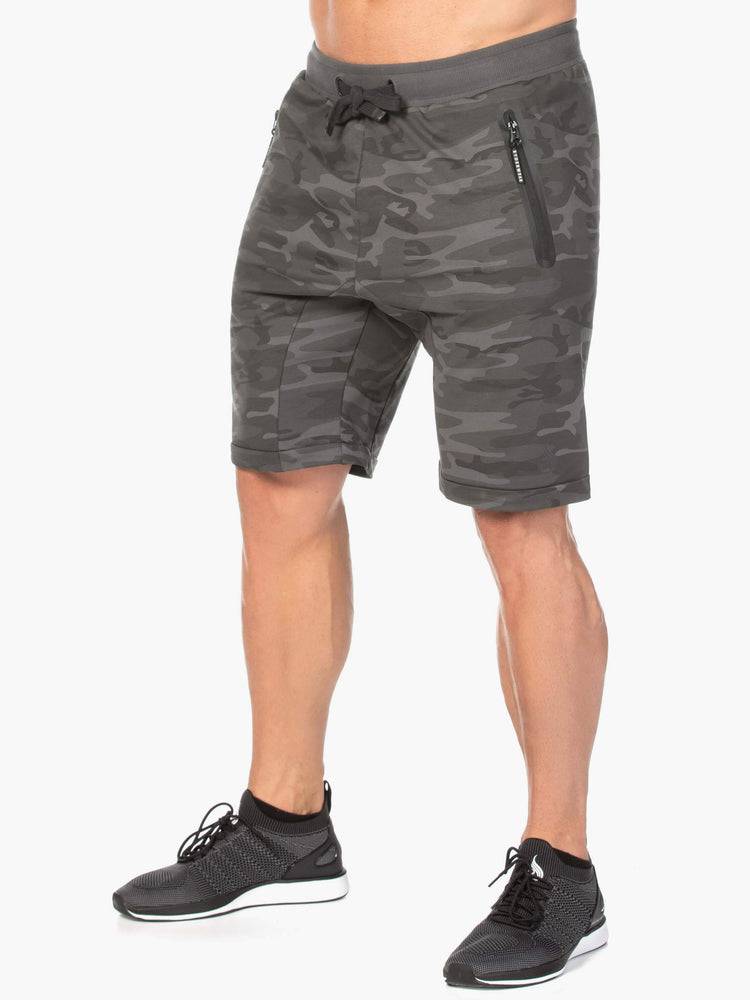 Szorty Męskie Ryderwear Men Shorts Camo Fleece Track Czarne Camo | PL2797WY