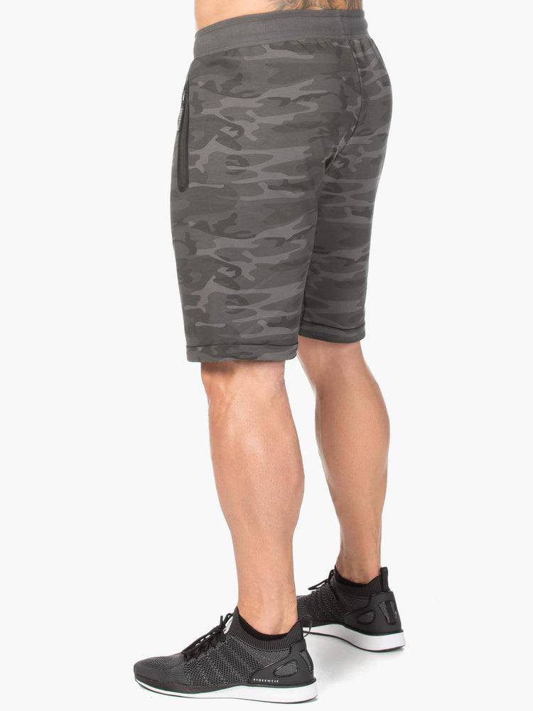 Szorty Męskie Ryderwear Men Shorts Camo Fleece Track Czarne Camo | PL2797WY