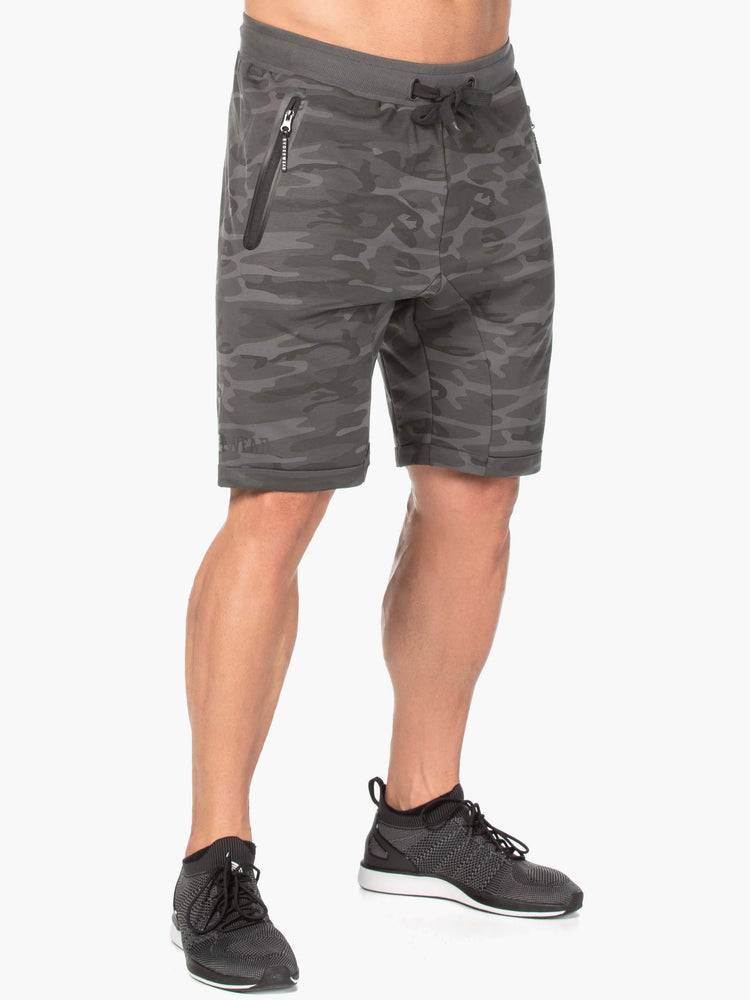 Szorty Męskie Ryderwear Men Shorts Camo Fleece Track Czarne Camo | PL2797WY