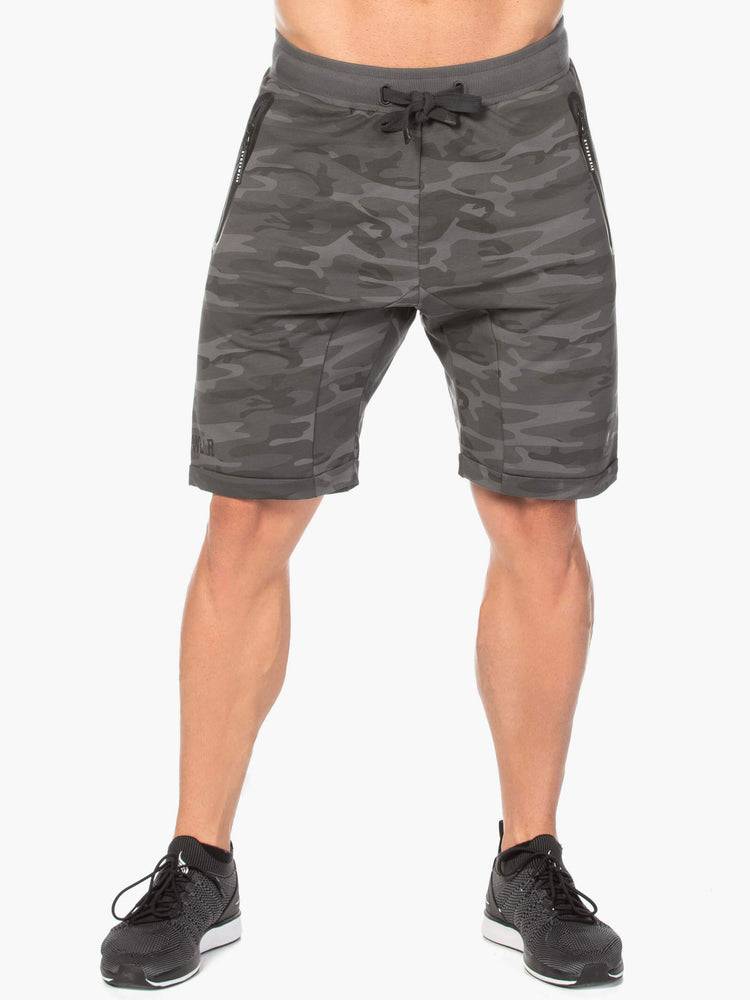 Szorty Męskie Ryderwear Men Shorts Camo Fleece Track Czarne Camo | PL2797WY