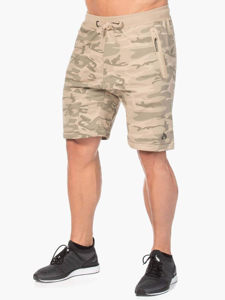 Szorty Męskie Ryderwear Men Shorts Camo Fleece Track Brązowe Camo | PL2798QZ