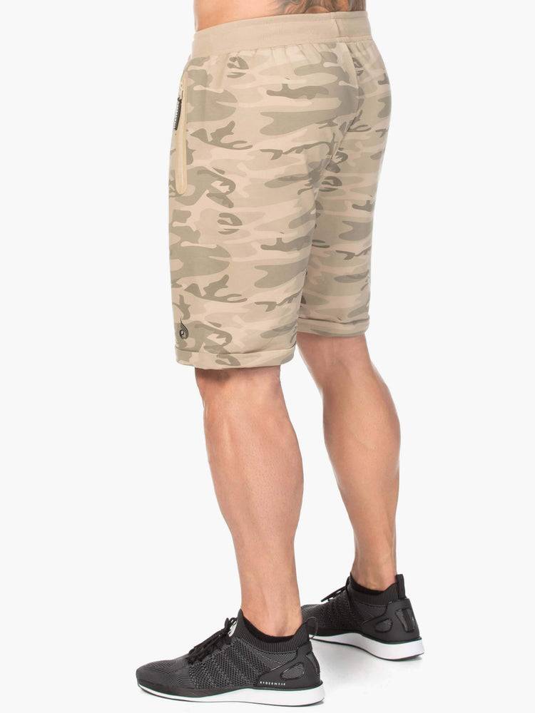 Szorty Męskie Ryderwear Men Shorts Camo Fleece Track Brązowe Camo | PL2798QZ