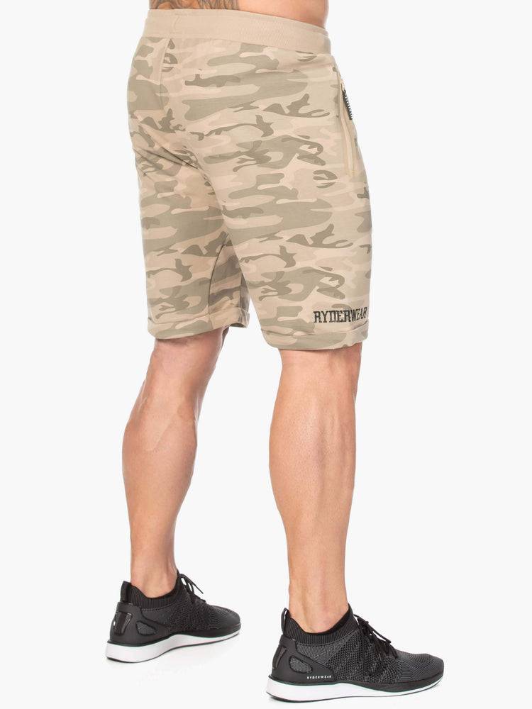 Szorty Męskie Ryderwear Men Shorts Camo Fleece Track Brązowe Camo | PL2798QZ