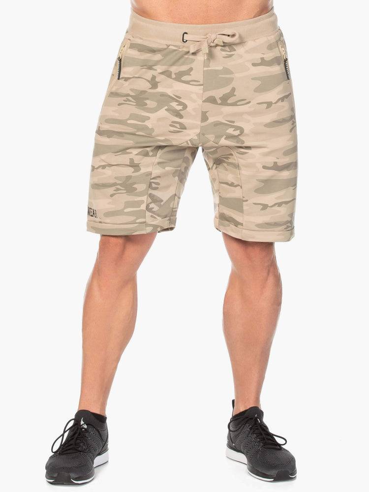 Szorty Męskie Ryderwear Men Shorts Camo Fleece Track Brązowe Camo | PL2798QZ