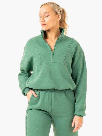 Bluzy Z Kapturem Damskie Ryderwear Women Hoodie Sideline Half Zip Jumper Zielone | PL2452RW