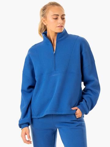 Bluzy Z Kapturem Damskie Ryderwear Women Hoodie Sideline Half Zip Jumper Jasny Niebieskie | PL2459VD