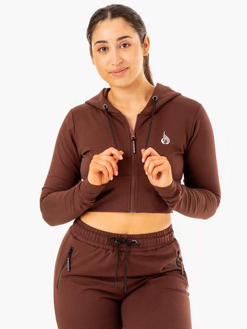 Bluzy Z Kapturem Damskie Ryderwear Women Hoodie Luxe Cropped Zip Czekolada | PL2460CE