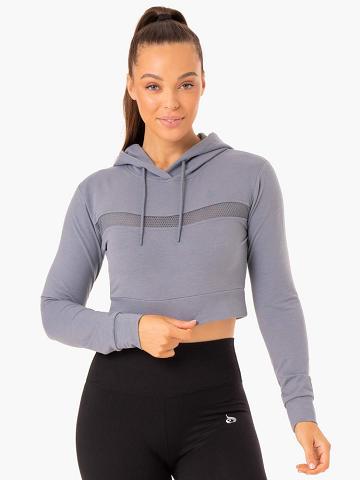 Bluzy Z Kapturem Damskie Ryderwear Women Hoodie Hybryd Fitted Szare Niebieskie | PL2466HK