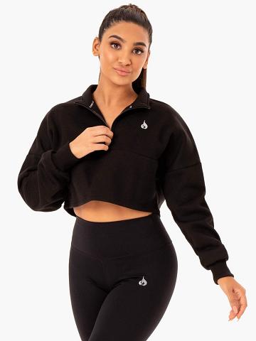 Bluzy Z Kapturem Damskie Ryderwear Women Hoodie Base Half Zip Jumper Czarne | PL2467GL