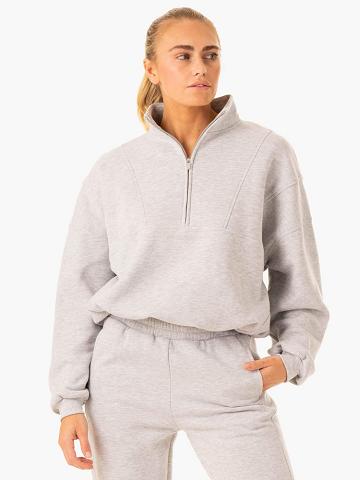 Bluzy Z Kapturem Damskie Ryderwear Women Hoodie Sideline Half Zip Jumper Szare | PL2469DN