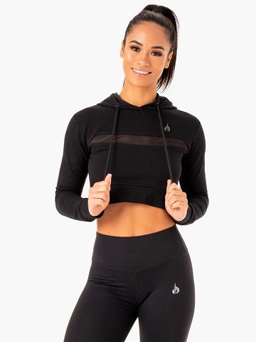 Bluzy Z Kapturem Damskie Ryderwear Women Hoodie Hybryd Fitted Czarne | PL2470SO