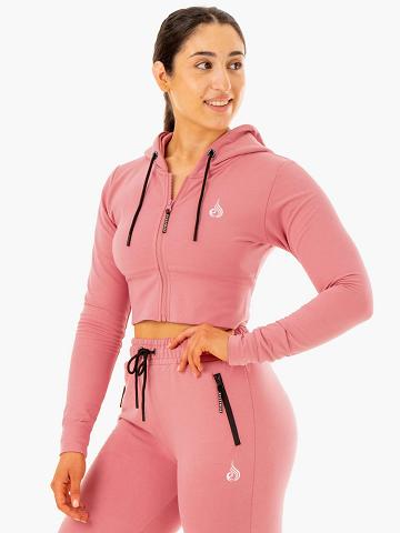 Bluzy Z Kapturem Damskie Ryderwear Women Hoodie Luxe Cropped Zip Morelowe Różowe | PL2489LH