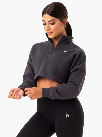 Bluzy Z Kapturem Damskie Ryderwear Women Hoodie Base Half Zip Jumper Szare | PL2501UT