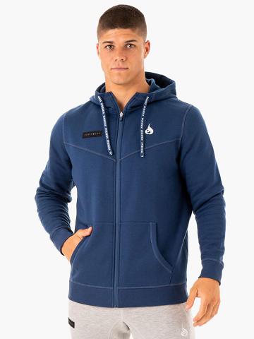 Bluzy Z Kapturem Męskie Ryderwear Men Hoodie Recharge Zip Up Niebieskie | PL2676UT