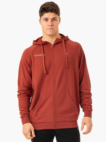 Bluzy Z Kapturem Męskie Ryderwear Men Hoodie Pursuit Zip Up Czerwone | PL2682QZ