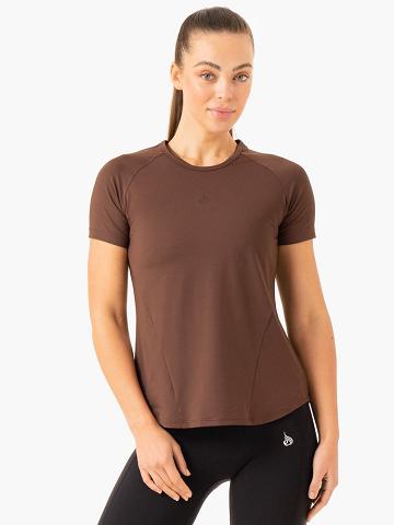 Koszulki Damskie Ryderwear Women T Shirts Level Up Treningowe Czekolada | PL1363FM