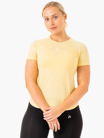 Koszulki Damskie Ryderwear Women T Shirts Level Up Treningowe Żółte | PL1364GL