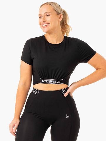 Koszulki Damskie Ryderwear Women T Shirts Level Up Cropped Czarne | PL1370XF