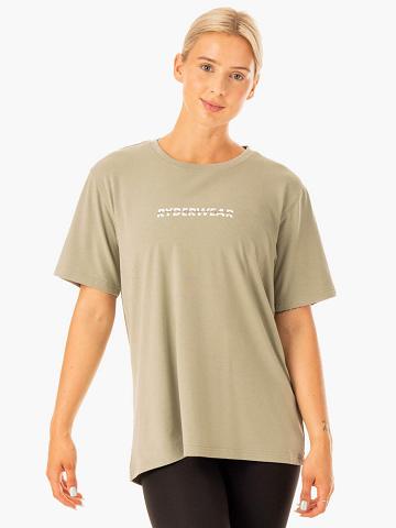 Koszulki Damskie Ryderwear Women T Shirts Edit Longline Oliwkowe | PL1389FM