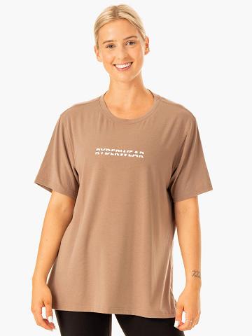 Koszulki Damskie Ryderwear Women T Shirts Edit Longline Taupe | PL1390GL