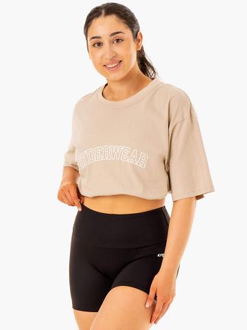 Koszulki Damskie Ryderwear Women T Shirts Oversized Taupe | PL1413SO