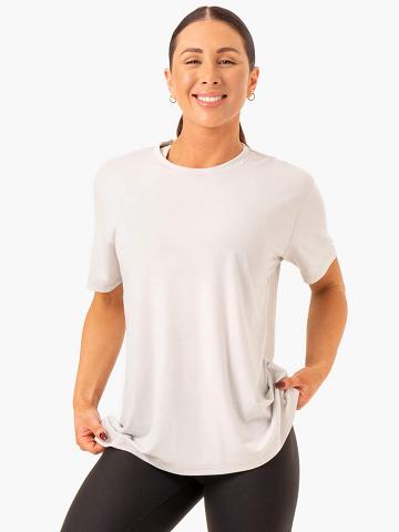 Koszulki Damskie Ryderwear Women T Shirts Boyfriend Longline Białe Szare | PL1424VD