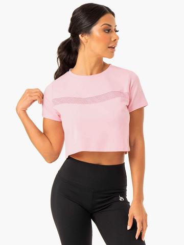 Koszulki Damskie Ryderwear Women T Shirts Hybryd Mesh Tee Różowe | PL1444JJ