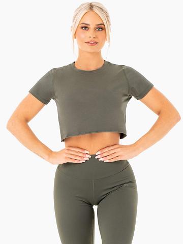 Koszulki Damskie Ryderwear Women T Shirts Motion Cropped Khaki | PL1467FM