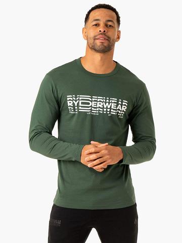 Koszulki Męskie Ryderwear Men T Shirts Grafiką Long Sleeve Ciemny Zielone | PL2916UT