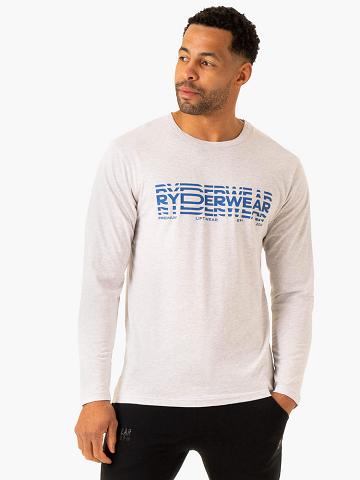 Koszulki Męskie Ryderwear Men T Shirts Grafiką Long Sleeve Szare | PL2917YU