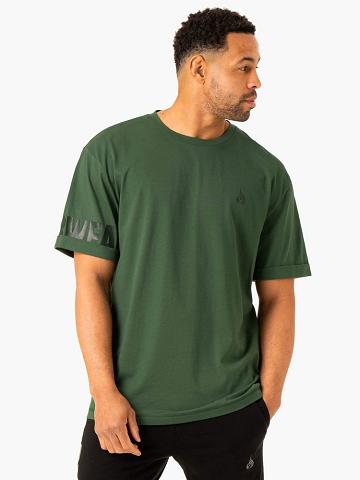 Koszulki Męskie Ryderwear Men T Shirts Heritage Oversized Zielone | PL2910DN