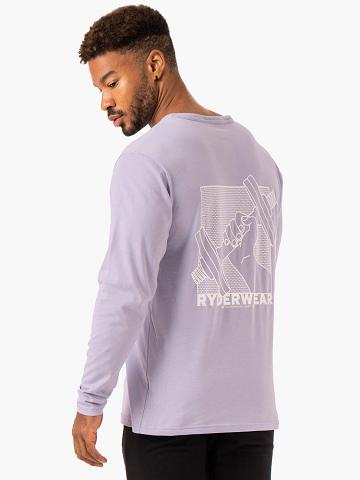 Koszulki Męskie Ryderwear Men T Shirts Lift Long Sleeve Lawenda | PL2898BC