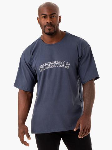 Koszulki Męskie Ryderwear Men T Shirts Oversized Niebieskie | PL2879JJ