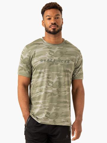 Koszulki Męskie Ryderwear Men T Shirts Overdrive Oliwkowe Zielone Camo | PL2882FM