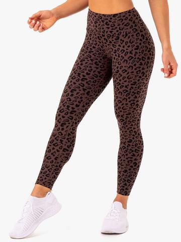 Legginsy Damskie Ryderwear Women Leggings Adapt High Waisted Scrunch Czekolada Panterka | PL2229CE