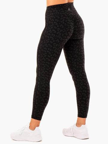 Legginsy Damskie Ryderwear Women Leggings Evolution High Waisted Scrunch Czarne Panterka | PL2239YU