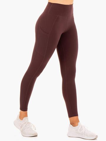 Legginsy Damskie Ryderwear Women Leggings Reset High Waisted Pocket Czekolada | PL2291YU