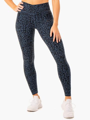 Legginsy Damskie Ryderwear Women Leggings Rotation High Waisted Scrunch Granatowe Panterka | PL2309BC