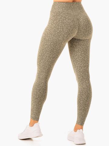 Legginsy Damskie Ryderwear Women Leggings Rotation High Waisted Scrunch Khaki Panterka | PL2327NB