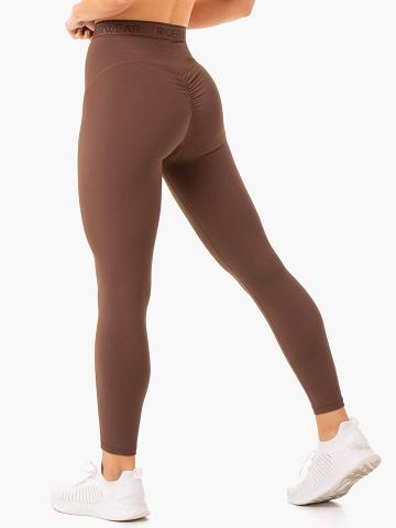 Legginsy Damskie Ryderwear Women Leggings Level Up High Waisted Scrunch Czekolada | PL2346YU