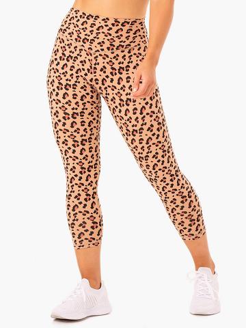 Legginsy Damskie Ryderwear Women Leggings Hybryd 7/8 Brązowe Panterka | PL2355VD