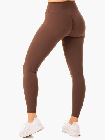 Legginsy Damskie Ryderwear Women Leggings Serene Cross Over Scrunch Czekolada | PL2360KI