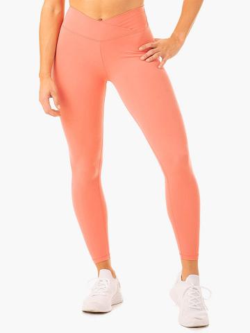 Legginsy Damskie Ryderwear Women Leggings Serene Cross Over Scrunch Różowe Różowe | PL2378MA