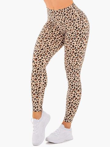 Legginsy Damskie Ryderwear Women Leggings Adapt High Waisted Scrunch Beżowe Panterka | PL2398YU