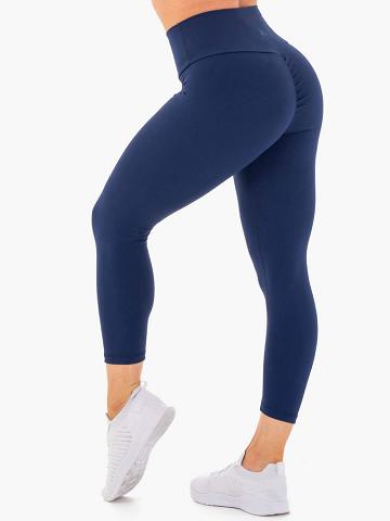 Legginsy Damskie Ryderwear Women Leggings Motion High Waisted 7/8 Scrunch Bum Granatowe | PL2400RW