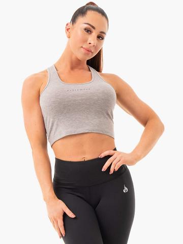 Podkoszulki Damskie Ryderwear Women Tanks Cropped Racer Back Szare | PL1152AP