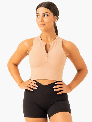 Podkoszulki Damskie Ryderwear Women Tanks Embody Zip Up Crop Brązowe | PL1319CE