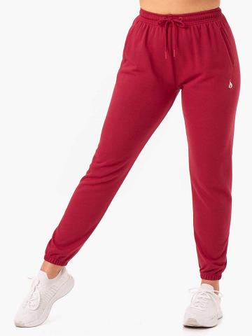 Spodnie Sportowe Damskie Ryderwear Women Track Pants Off-Duty Fleece Bordowe | PL1093RW